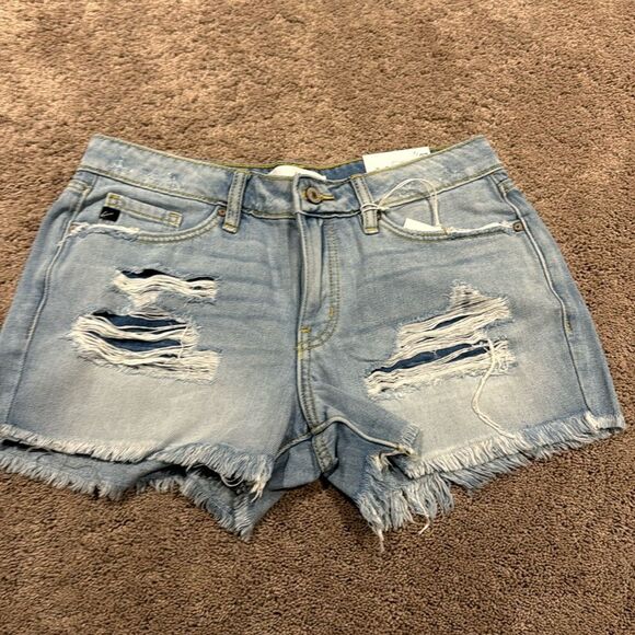 Kancan denim frayed shorts. Distressed ! Light blue mid rise stretchy!!! - Picture 1 of 10